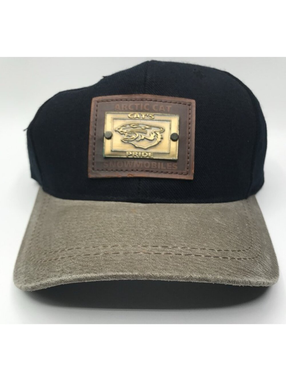 Vintage Arctic Cat Snowmobile Cap Strap Back Leather Metal Patch Cat Pride